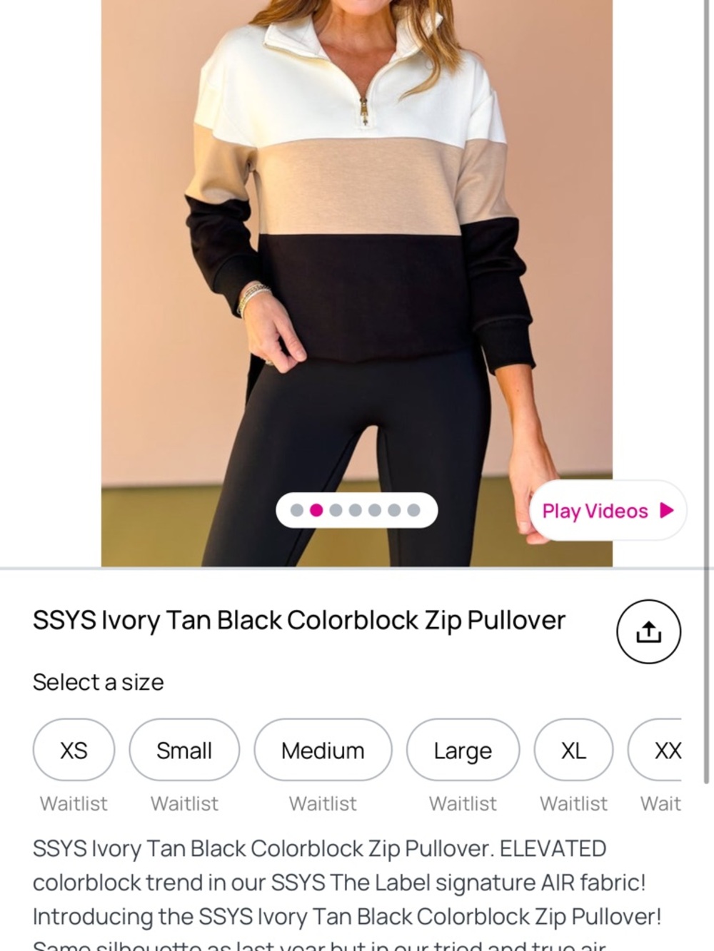 Women's Colorblock Quarter-Zip Pullover Sweatshirt - Cream, Tan & Black - Picture 3 of 3